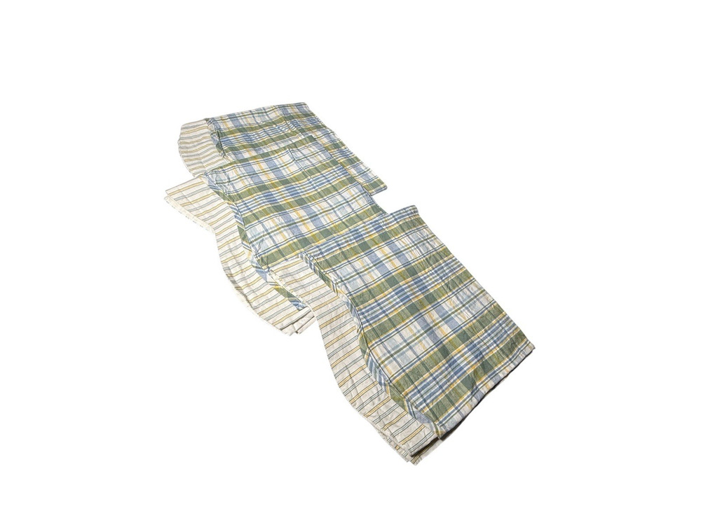 Set of 3 Park Designs Vintage Valances Short Curtains Plaid Stripe Green Blue